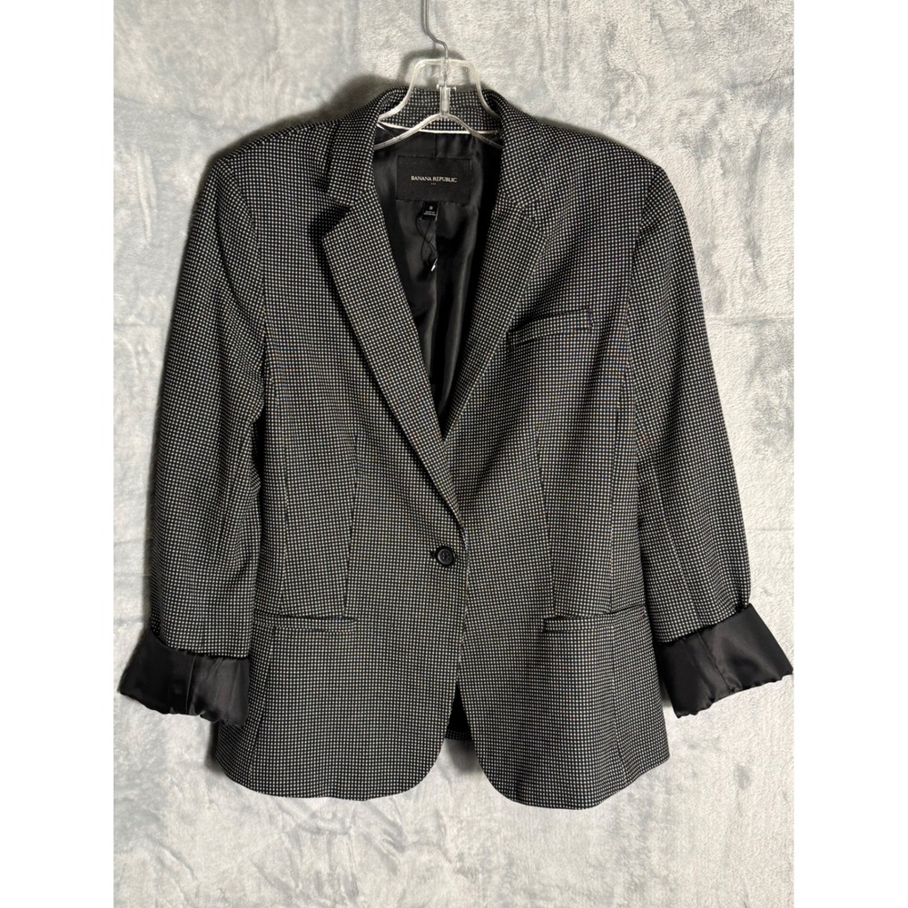 Banana Republic Womens Black White Single Button Blazer Size 8 classic